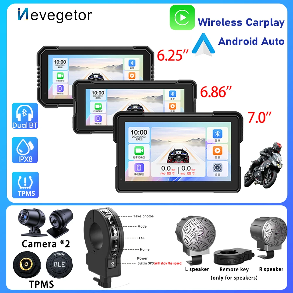 Навигационный мотоциклетный водонепроницаемый беспроводной экран Carplay