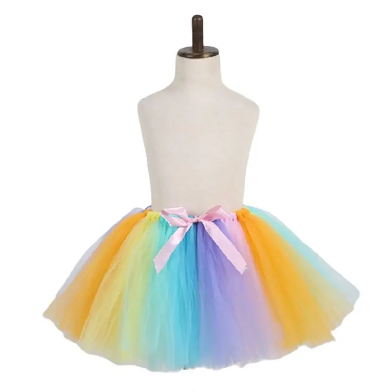 

Women Girls Rainbow Colorblock Tutu Skirt Layered Tulle Bow Ballet Dance Ruffles Pettiskirt Carnival Party Costume