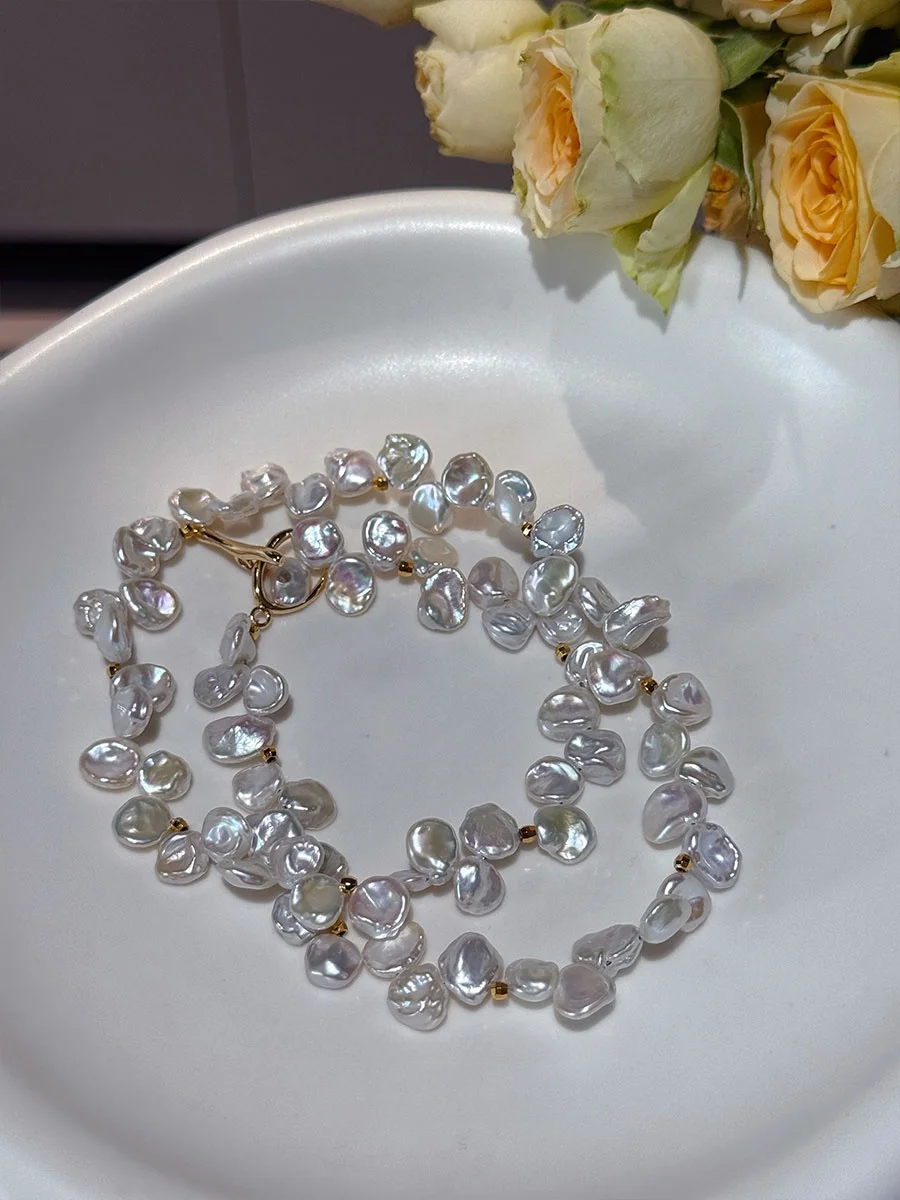 Цветы 8-9 мм жемчужное ожерелье в стиле барокко с лепестками браслет