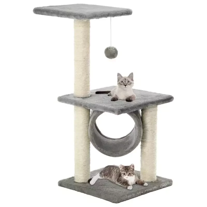 

NEW IN Cat Tree with Sisal Scratching Posts 65cm Grey Particle Board Frame + Soft Plush + Sisal Rope Cat Furniture