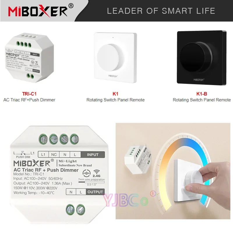 Miboxer LED Triiac RF Push Dimmer Switch AC 110V 220V TRI-C1 2.4G Пульт дистанционного управления работает с