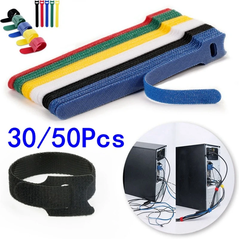 30pcs/50pcs Detachable Cable Ties Color Reusable Nylon Ties T-Type Cable Organizer
