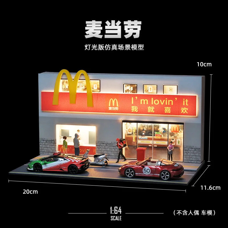 

1/64 Scale Diorama Car Garage Model LED Lighting Car Parking Lot City Street Building 711 Shop Backdrop Display Scene Model Toy