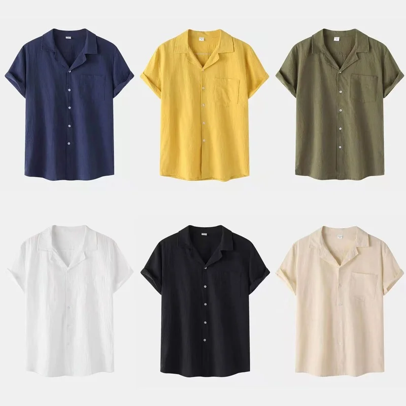 

Men Clothing 2022 New Summer Cotton and Linen Short-sleeved Shirt Men's Linen Casual Half-sleeve Cardigan Shirt Thin Shirt Men