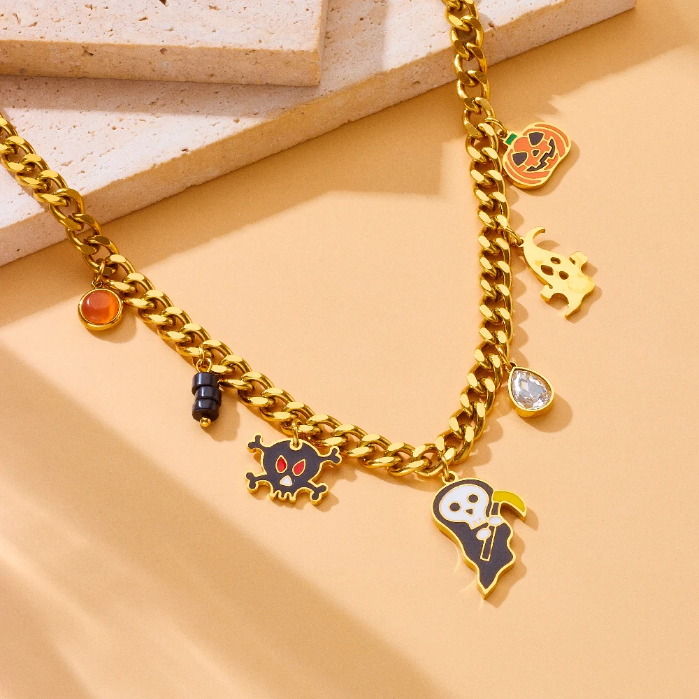 DIEYURO 316L из нержавеющей стали милое забавное женское ожерелье на Хэллоуин модное
