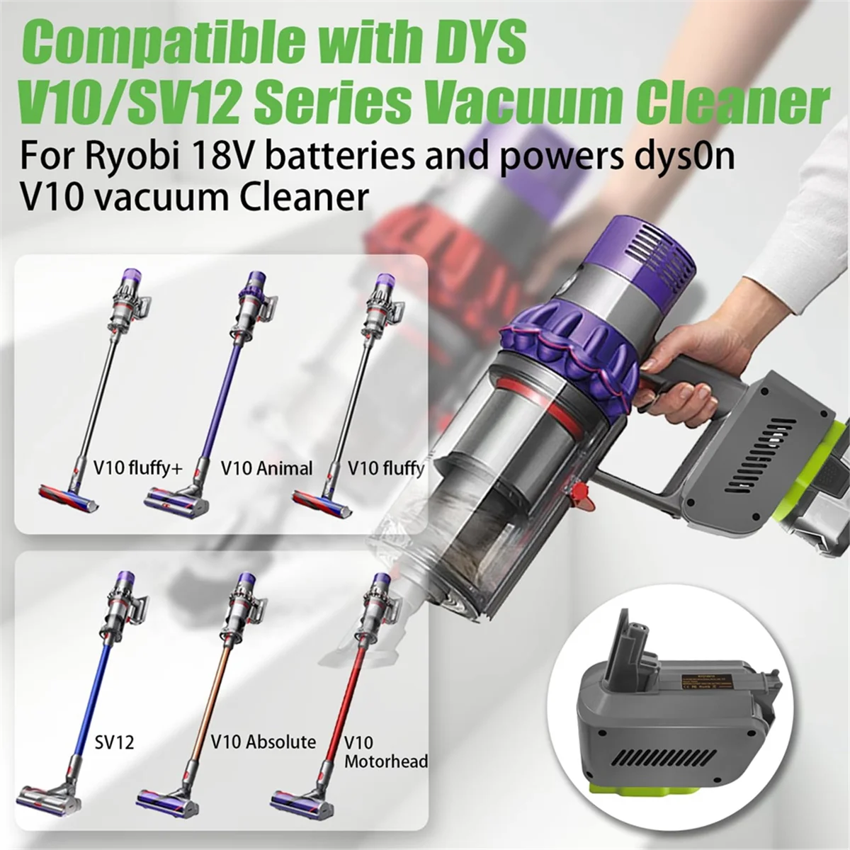 Адаптер RYO18V10 для аккумулятора Ryobi 18V ONE+ конвертер беспроводного пылесоса Dyson V10 Stick
