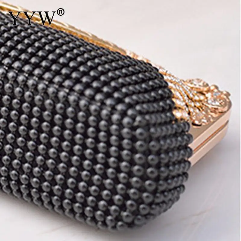 Luxury Diamond Beaded Women Evening Party Clutch Handbag Bling Rhinestone Soft PU Leather Metal Handle Lady Purse with Chain