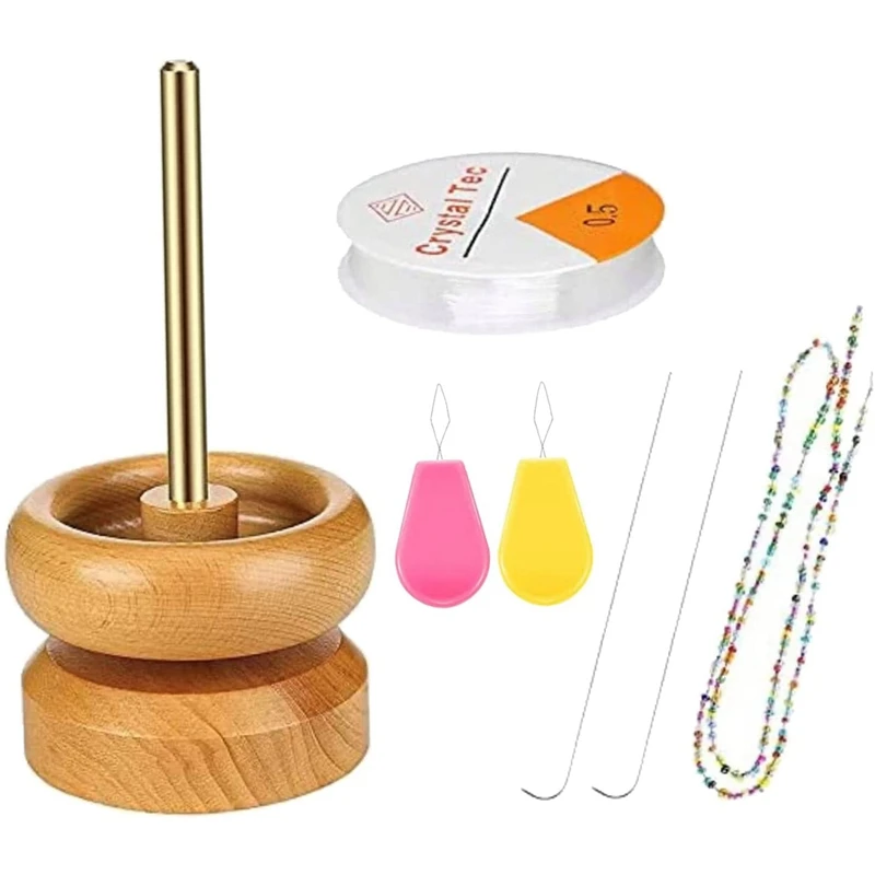 

Wooden Bead Spinner Bowl Bead Loader with Beading Needles for Stringing Crafts DIY Spinning Bracelet Jewelry Making Tool