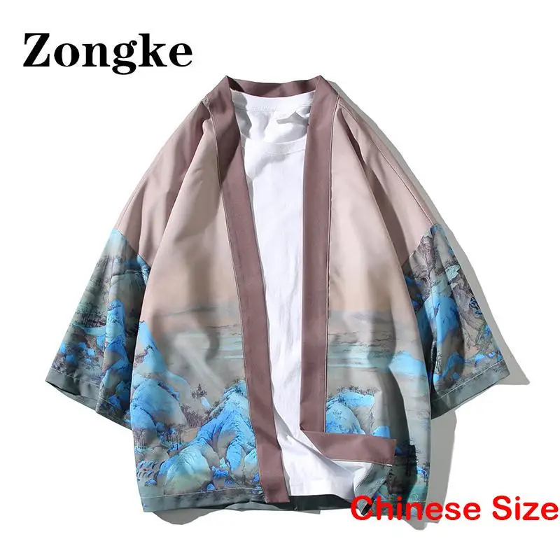 

Zongke Scenery Print Japanese Fashion Korean Clothing Men's Kimono Beach Japan Cardigan Vintage Clothes Haori 5XL 2023 Summer