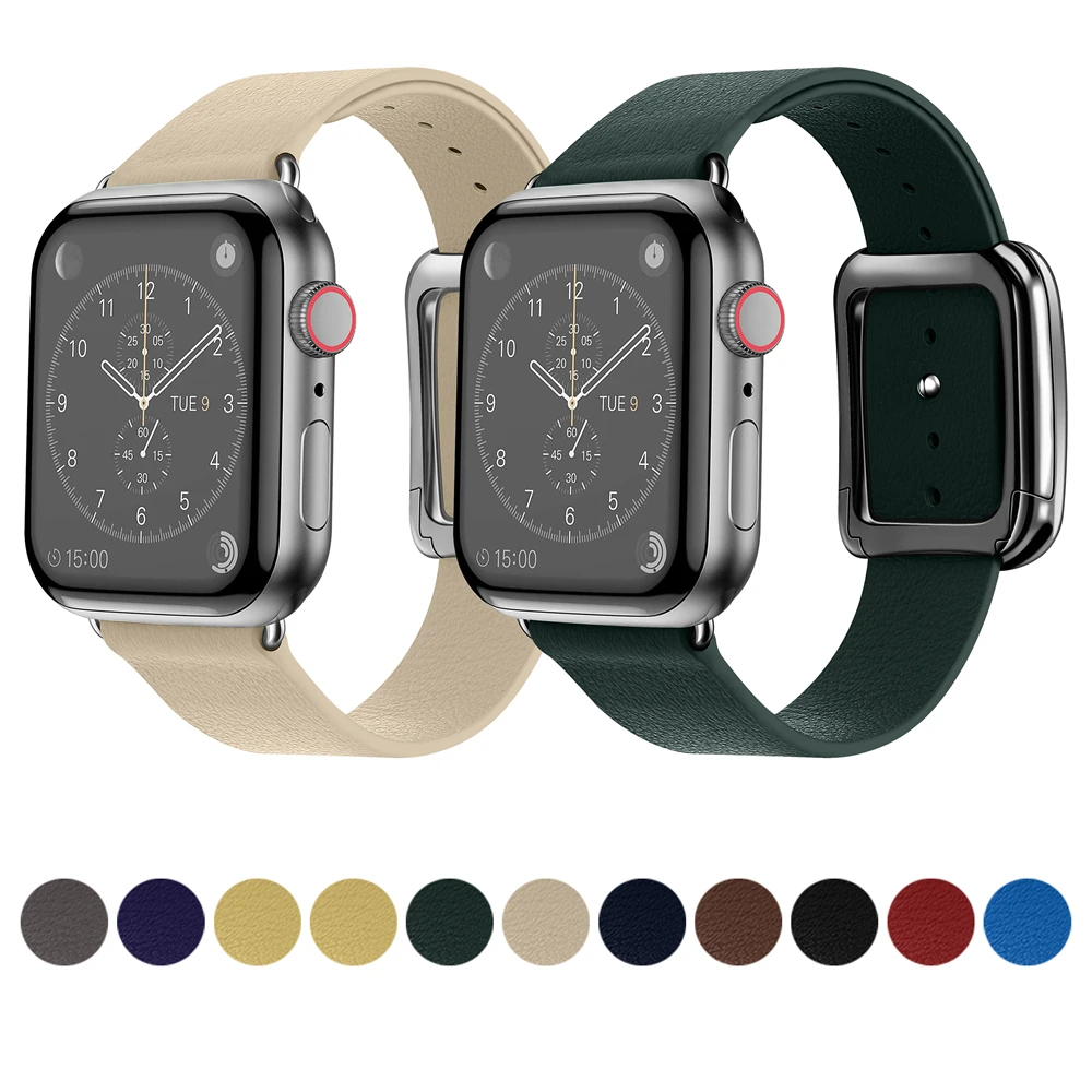 

Modern Style Leather Loop Strap For Apple Watch 7 Band 41mm 45mm Wristbands iWatch series 6 5 4 SE 3 42/38mm 40mm 44mm Bracelet