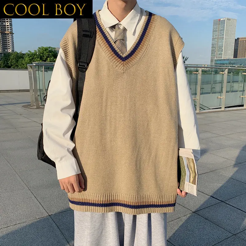 

J GIRLS Men Preppy Style Sweater Vests Oversize Trendy Patchwork Couple Unisex Japanese Leisure Males Jumpers Soft Teenagers Hot