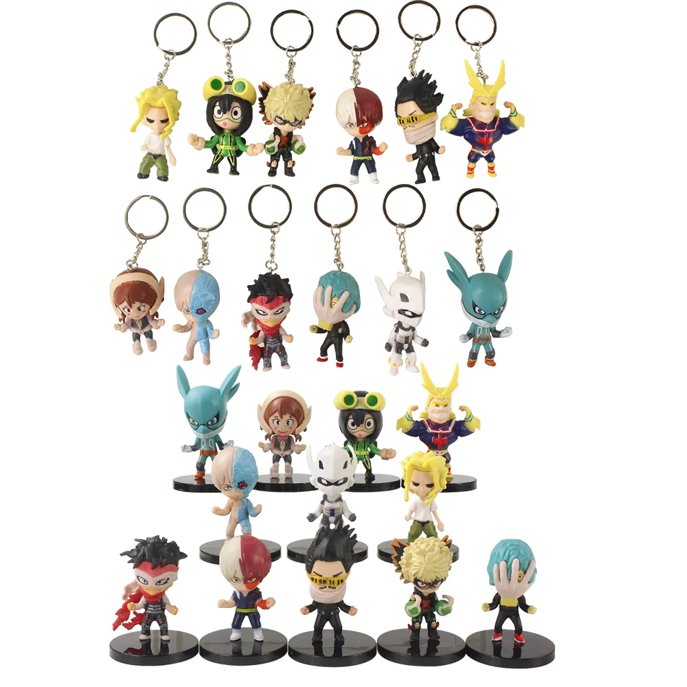 

12pcs/set 6.5-8cm My Hero Academia Keychains Midoriya Izuku Shouto Tsuyu Todoroki Kaminari Denki PVC Model Figure Toys Doll