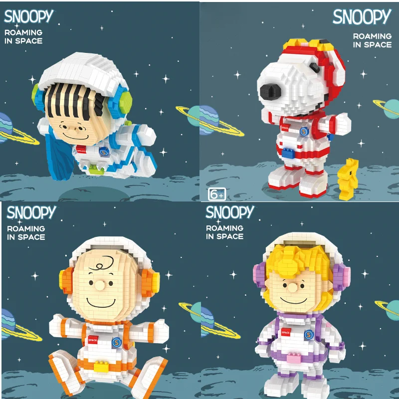 

Cartoon Charlie Brown Astronaut Building Blocks Kawaii Snoopy Toy Model Piece Assembly Diy Kid Toys Home Decoration Gift