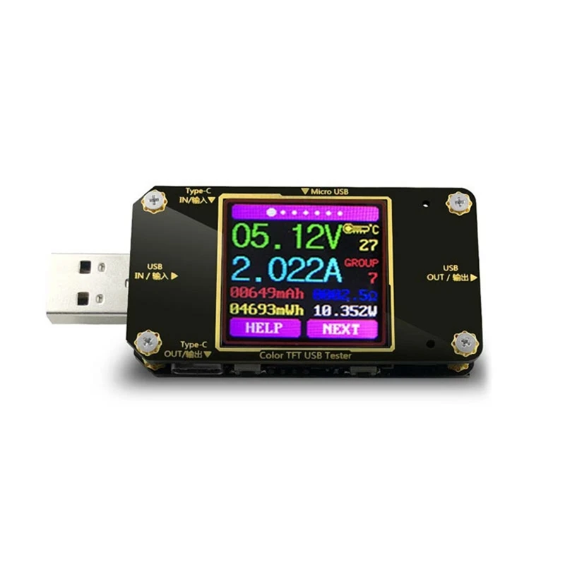 

Цифровой вольтметр, цветной амперметр с разъемами Type-C и USB, 1 шт.