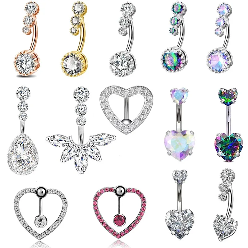 Кольцо-пупка в форме сердца для пирсинга живота