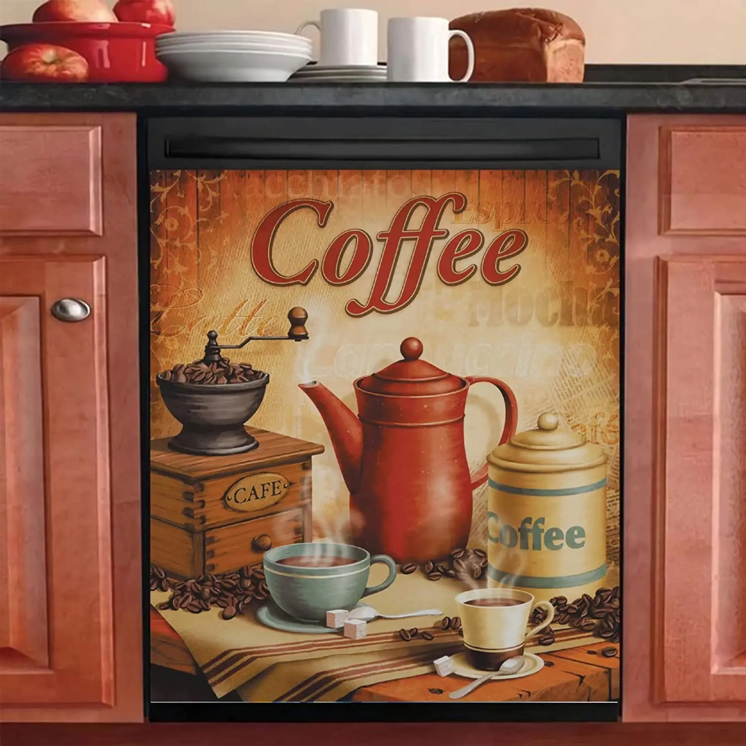 

Homa Vintage Coffee Dishwasher Cover Sticker Kitchen Decor, 23 inchWx17 inchH