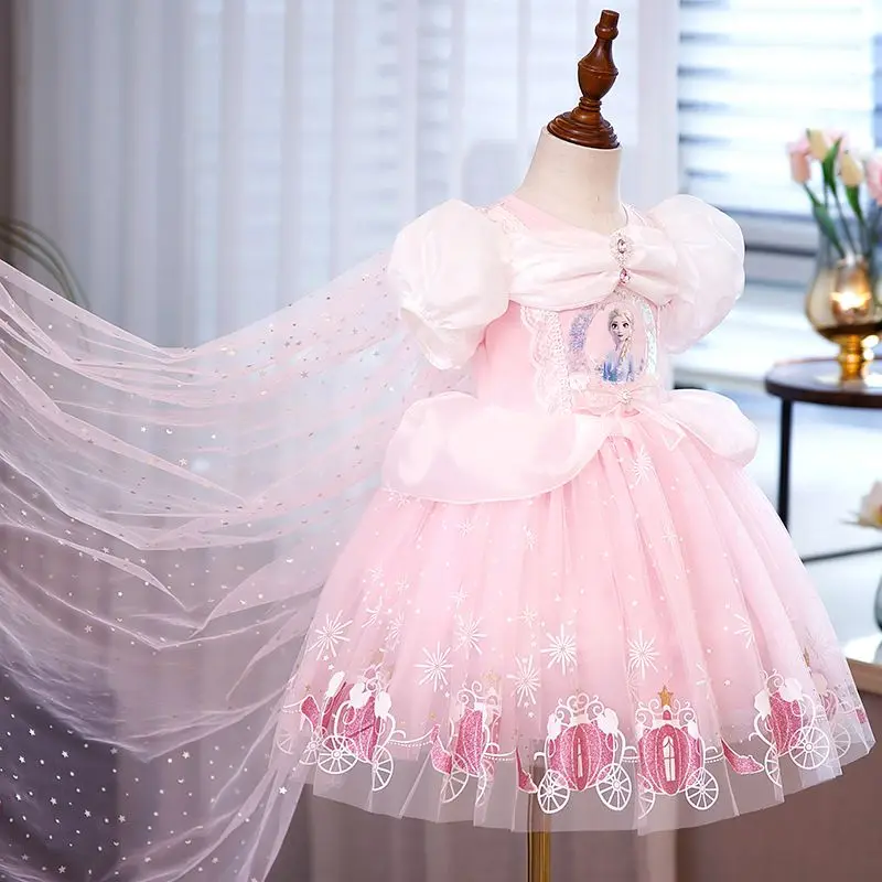 Летнее милое платье принцессы Эльзы Disney с коротким рукавом/длинным рукавом для