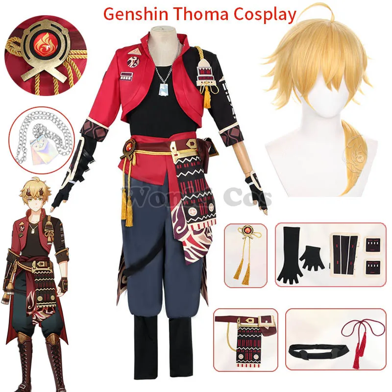 

Костюм для косплея Game Genshin Impact Thoma с головным убором, парик для косплея Genshin Tohma, полный комплект с короткими волосами, наряды