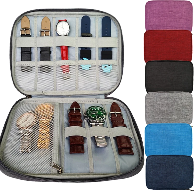 

Portable Watch Organizer Case Multifunction Travel for Apple Watch Strap Band Storage Bag Watchband Holder Case Pouch Gray Black