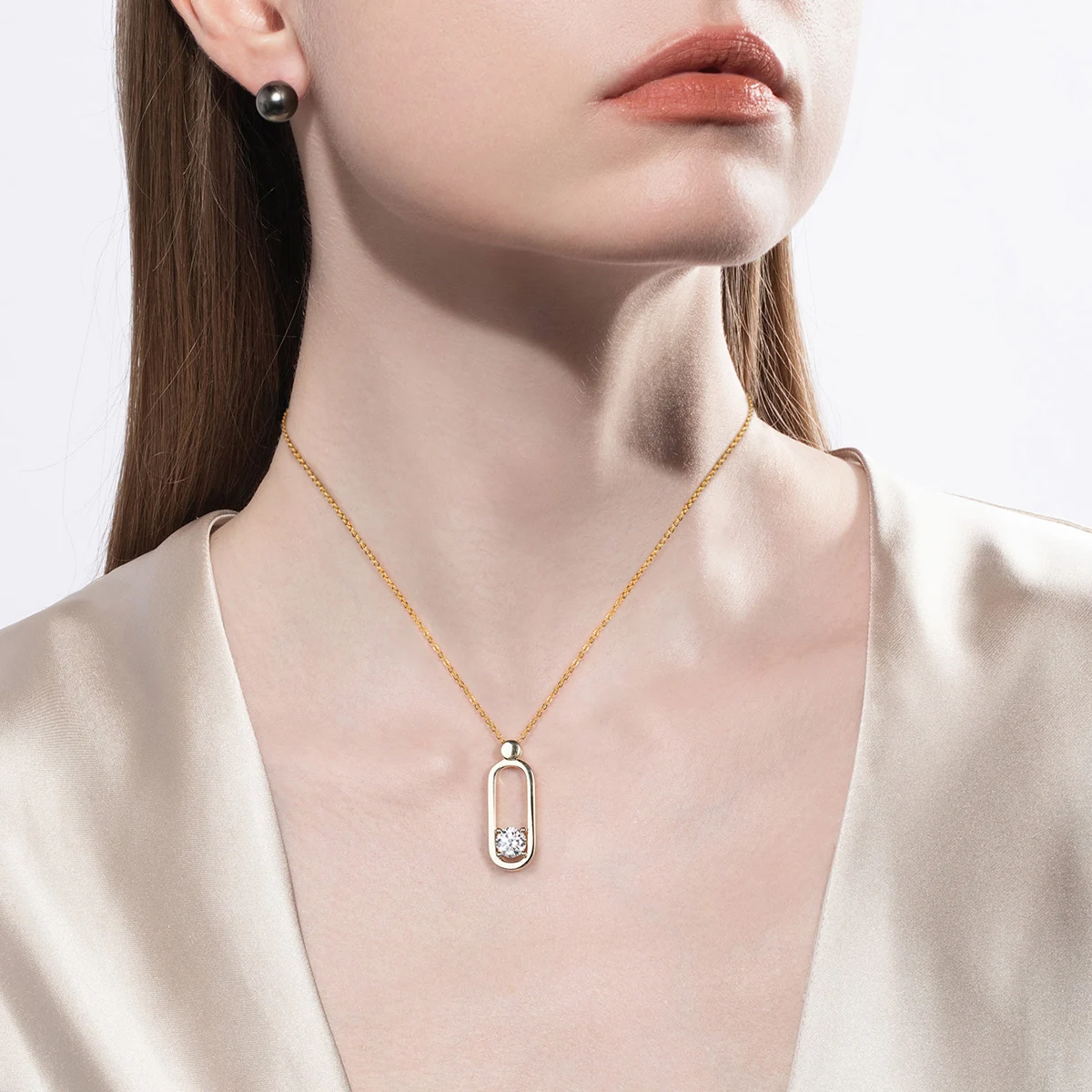 SüdJewel 2ct D Цвет Муассанит Булавка Ожерелье Из Желтого Позолоченного Комплект