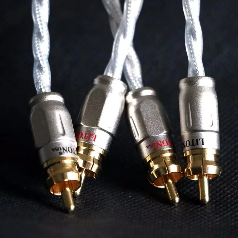 

High-fidelity noise reduction single crystal copper silver-plated two-to-two for audio CD amplifier RCA audio line double lotus