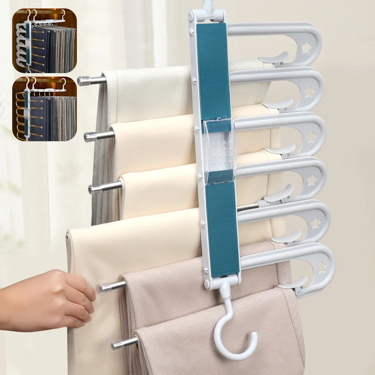 

Pants Hanger Space Saving Pants Racks 5 Layers Foldable Closet Hangers Stainless Steel Trouser Hanger Non-Slip Space Saving