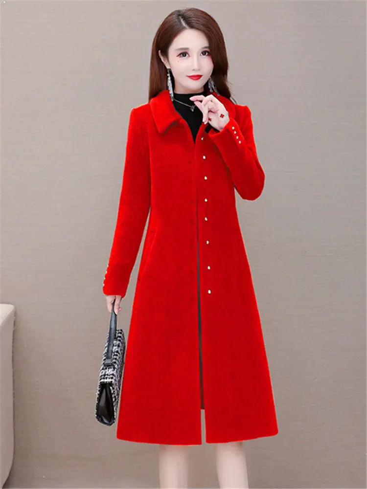 

Women Windbreaker Mid Length Woolen Overcoat 2023 Spring Autumn New Female Wool Blende Coat 4XL Trench Coats Abrigo Mujer