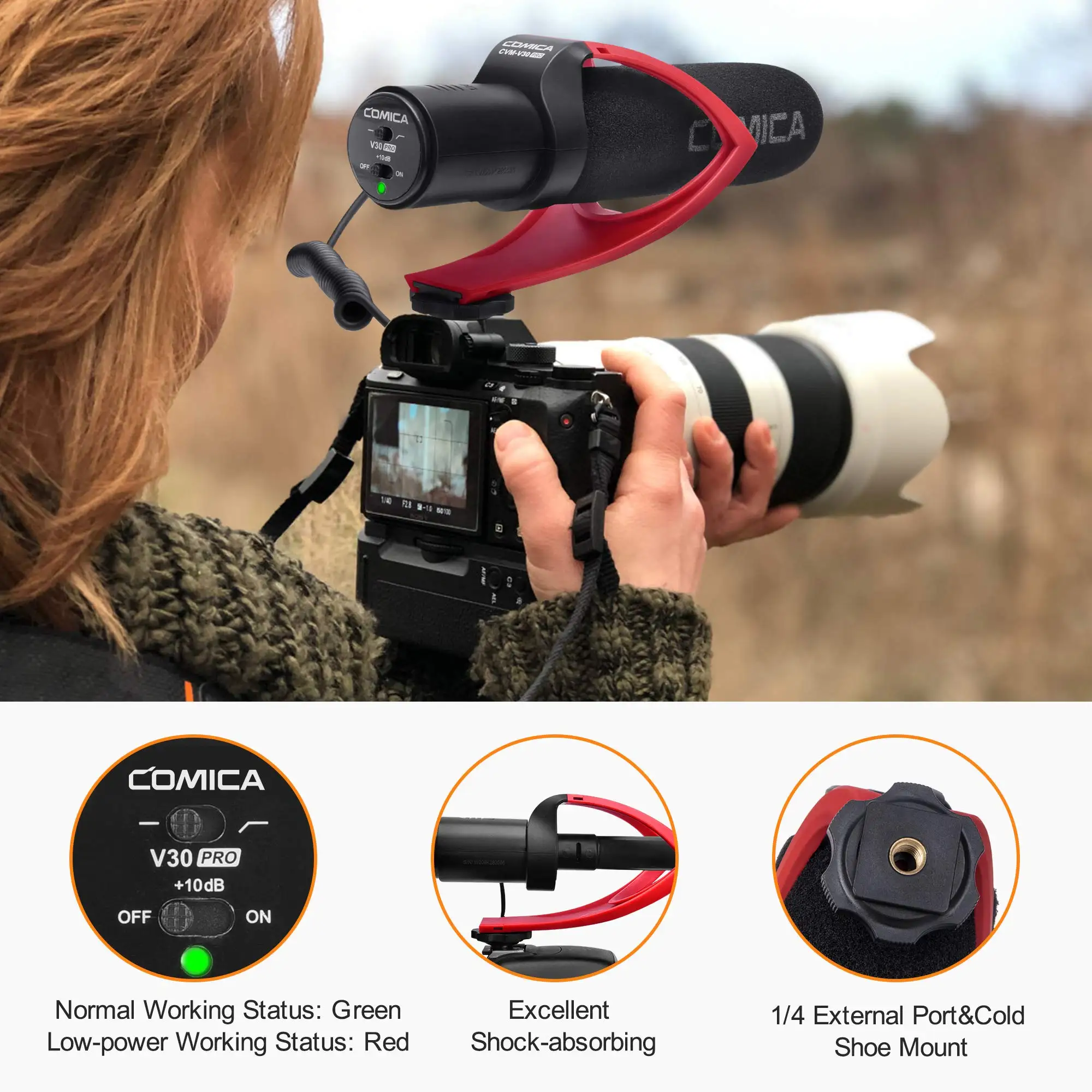 Фото COMICA v30 pro Dslr микрофон супер-кардиоидный дробовик для Canon Nikon Sony Matsushita Olympus DSLR камера видеокамера профессиональная №5