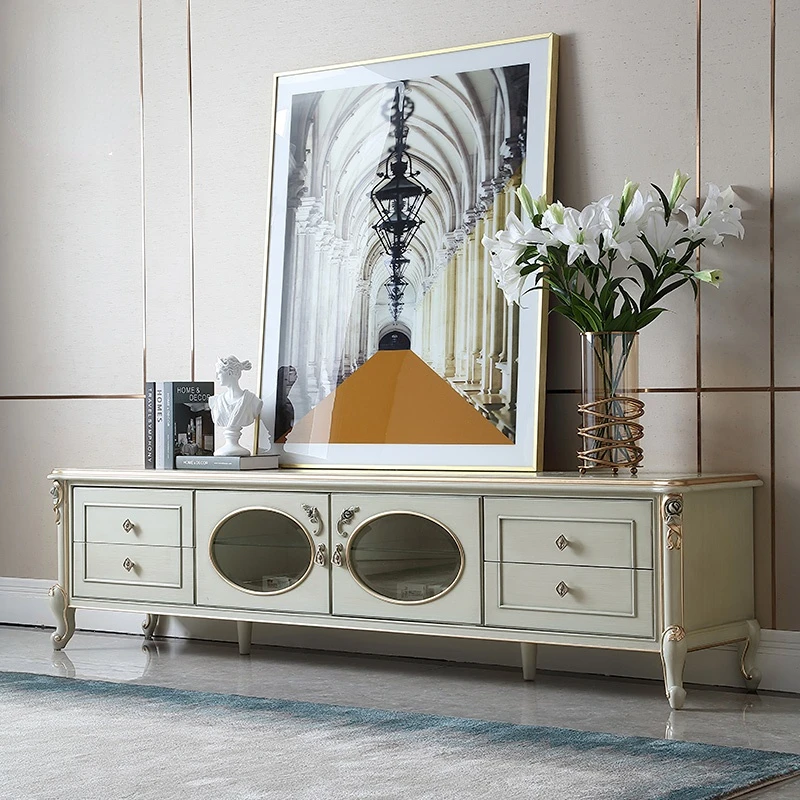 

French luxury simple TV cabinet living room European solid wood art cabinet storage cabinet high-end furniture