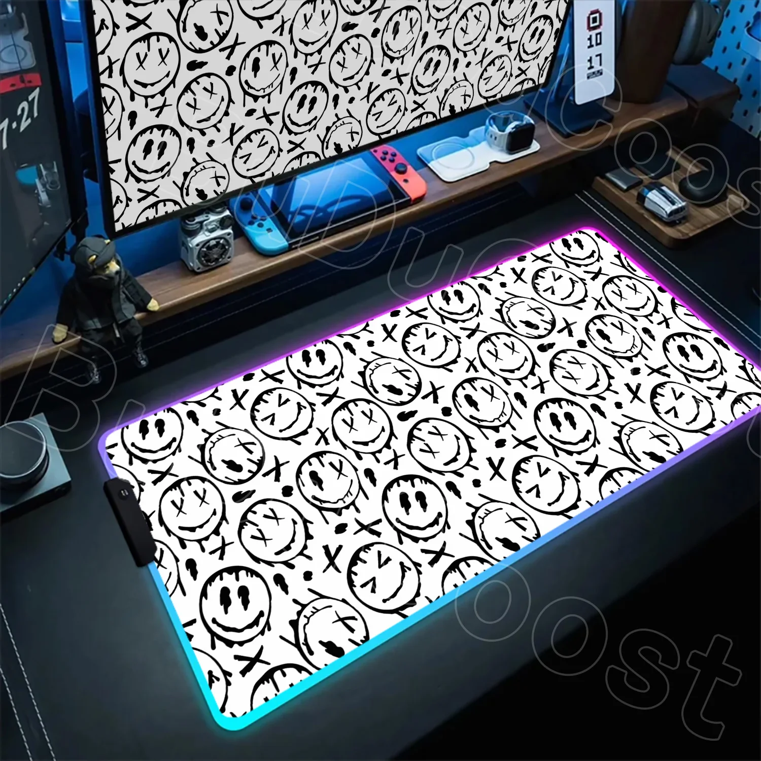 Коврик для мыши RGB с белым улыбким лицом и граффити игровой коврик большие