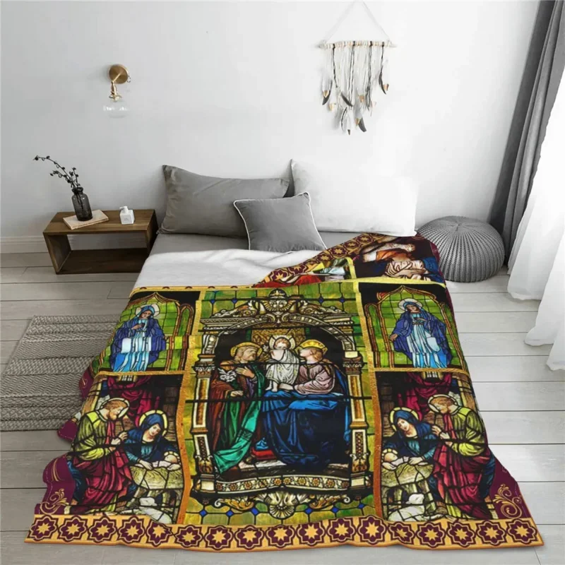

Jesus Virgin Mary Christian Catholic Plaid Fleece Spring/Autumn Warm Throw Blankets For Bedding Couch Plush Thin Quilt