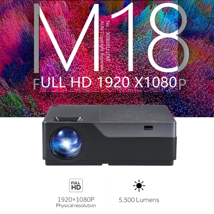 AUN M18UP LCD Screen 5500 Lumens 1920x1080P Full HD Smart Projector with Remote Control Android 6.0 1GB+8GB Support VGA enlarge