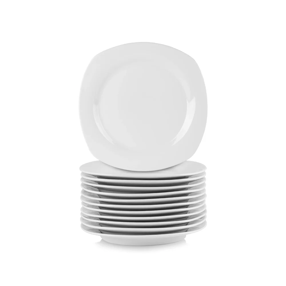 

7.5" Catering Square Ceramic Salad Plate, Set of 12, White plates