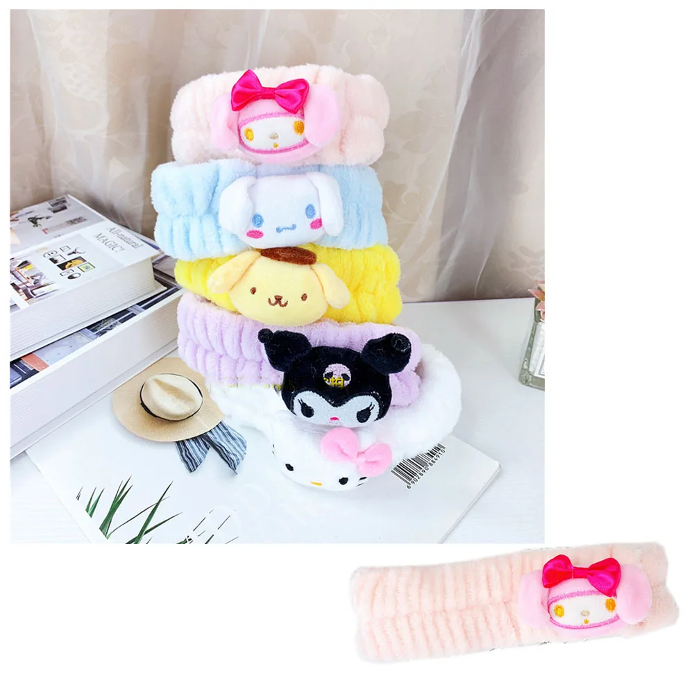 

Sanrioed My Melody HelloKittys Cinnamoroll Kuromi Purin Plush Headband Kawaii Anime Cute Face Wash Mask Makeup Hair Accessories