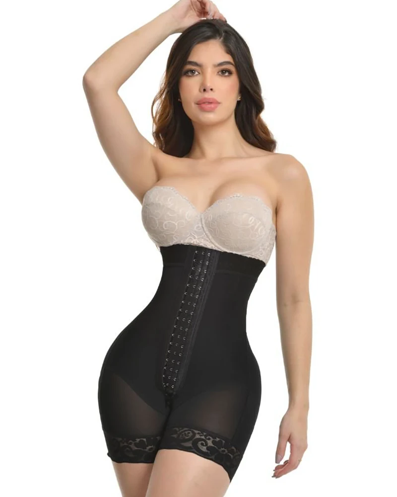Fajas Shorts With 3 Rows Of Snaps Lace Buttlifter Shapewear High Waist Shaping Tummy Control Underwear with Butt Lifting Effect