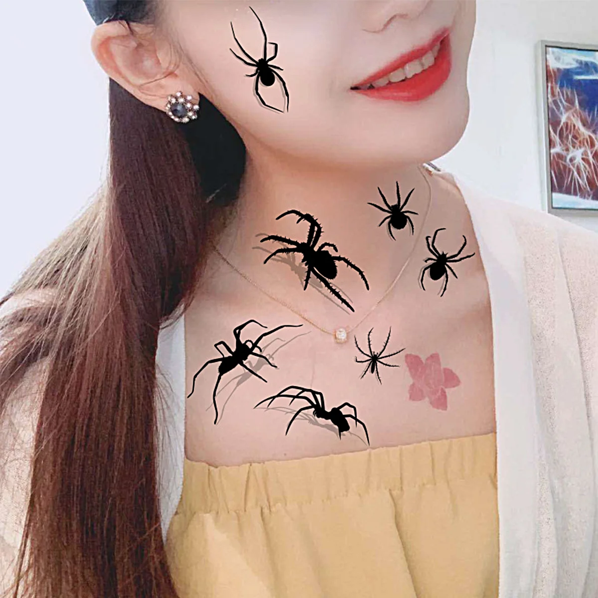 

Face Sticker Masquerade Spider Webfavors Party Waterproof Dead Theday Transfer Body Children Stickers Arm