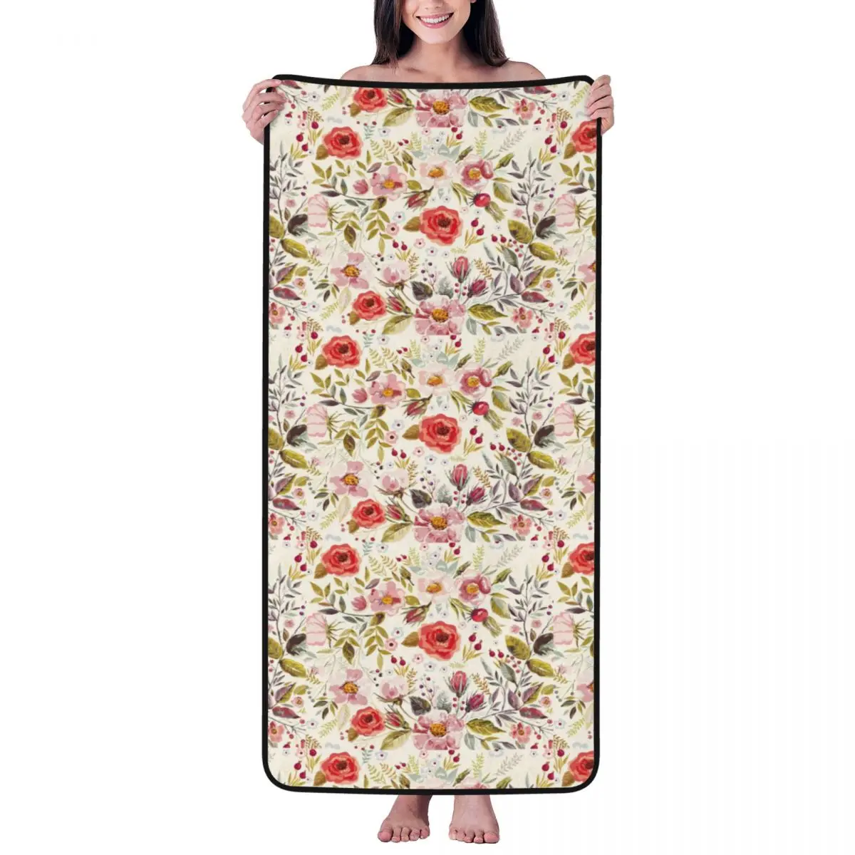

Vintage Hand Drawn Floral Beach Towel for Adult Kids Microfiber Bath Towel Blanket for Camping Swim Pool Travel Beach Gym