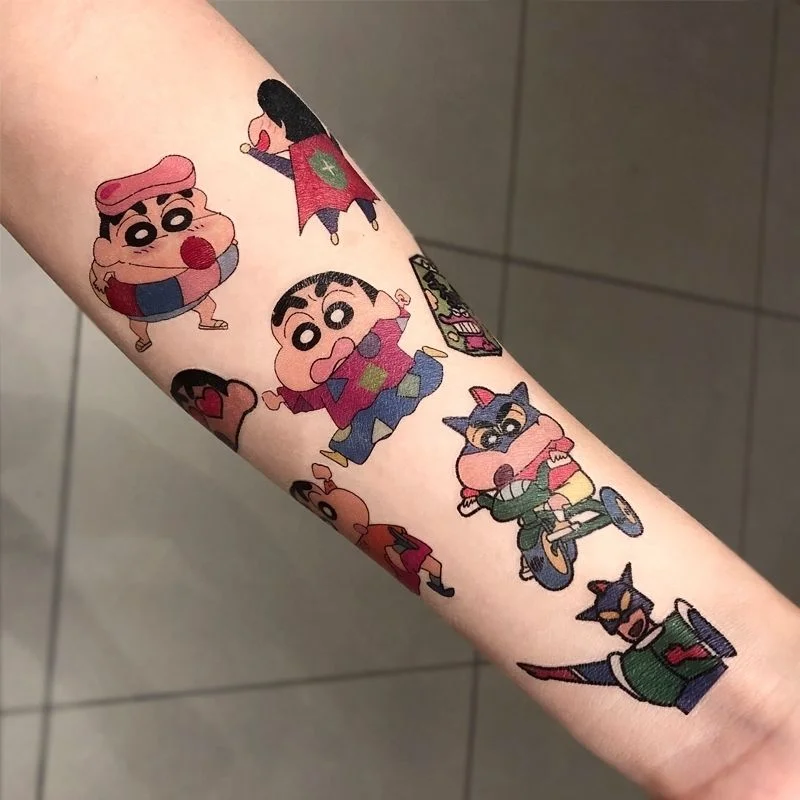 

Kawaii Crayon Shin-chan мультфильм аниме татуировки наклейки водостойкие Долговечные Красочные Цветочные руки персонализированные татуировки наклейки