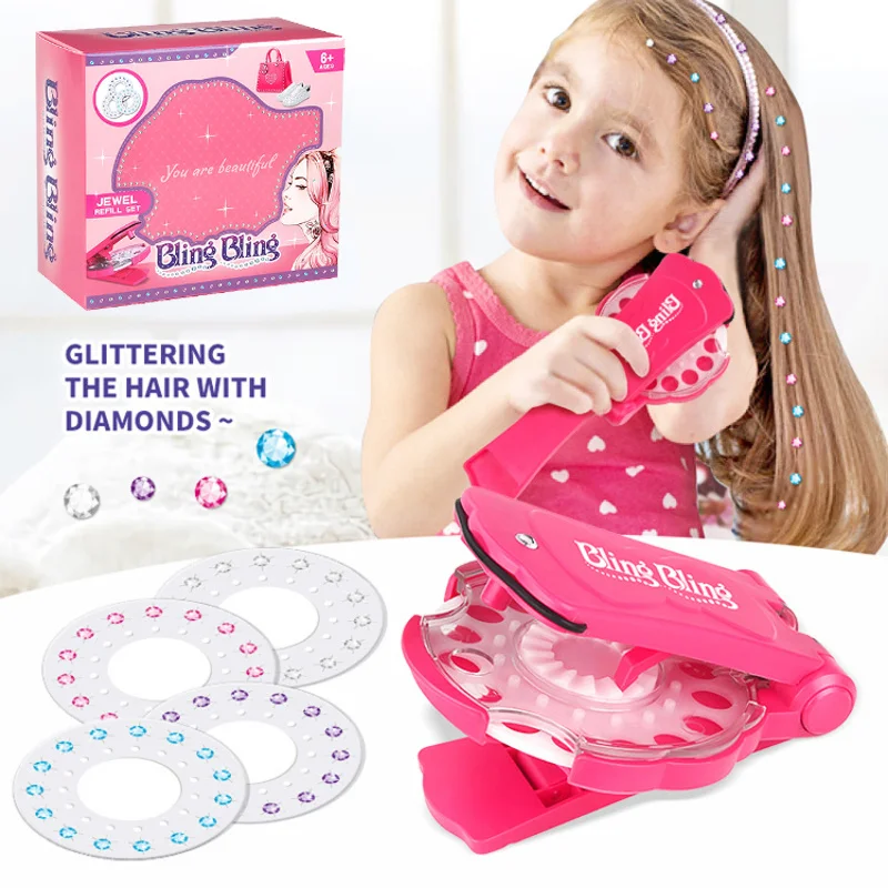 

Girls Hair Gems Kit Kids Princess Pretend Makeup Sets Toy Crystal Rhinestone Stickers Art DIY Hair Jewels Cuffs Decoration Gift