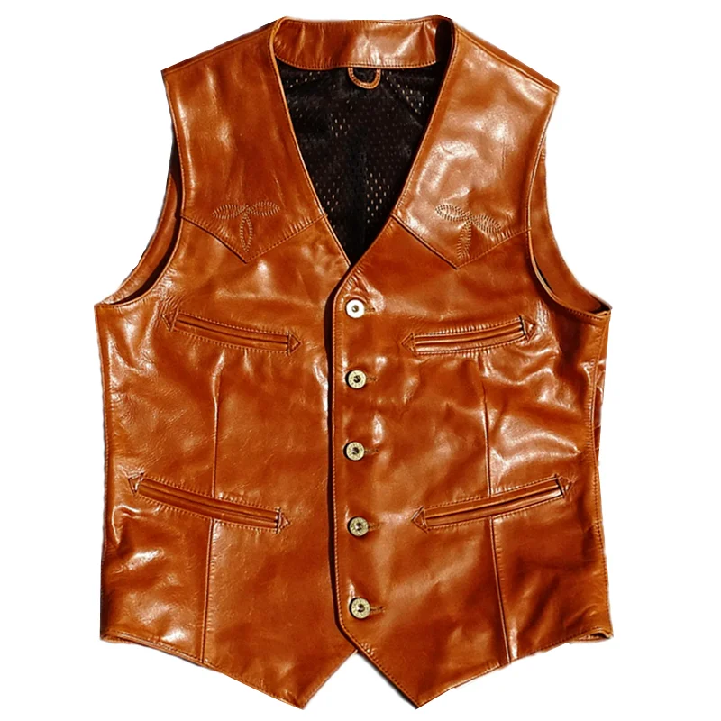 New Leather Vest Asian Size S-5XL Retro Tooling Leather Vest Top Layer Oil Wax Cowhide Vest for mens leather  motorcycle jacket