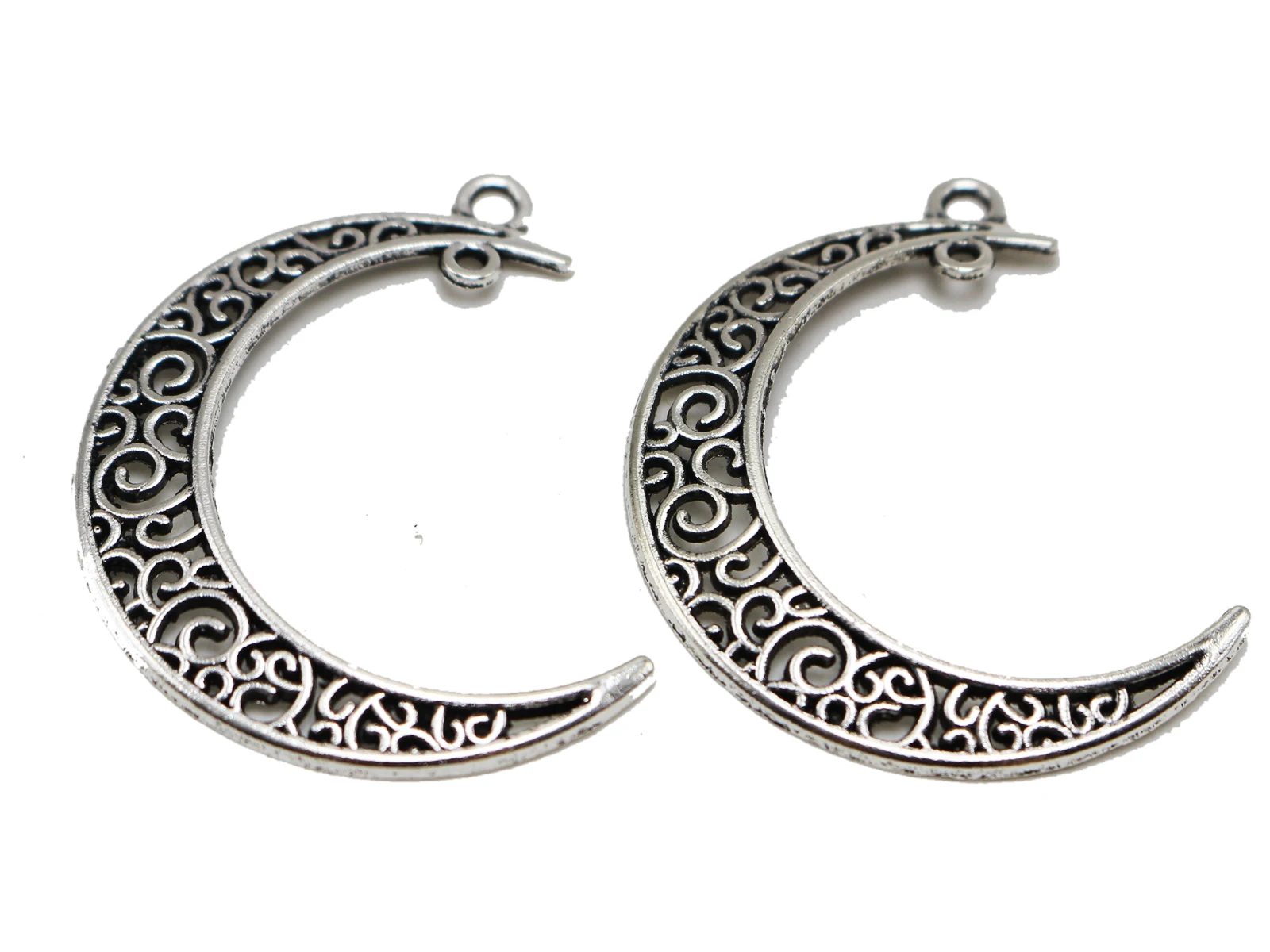 

25 Alloy Filigree Flower Moon Crescent Charm Pendants 40X30mm Jewelry Making