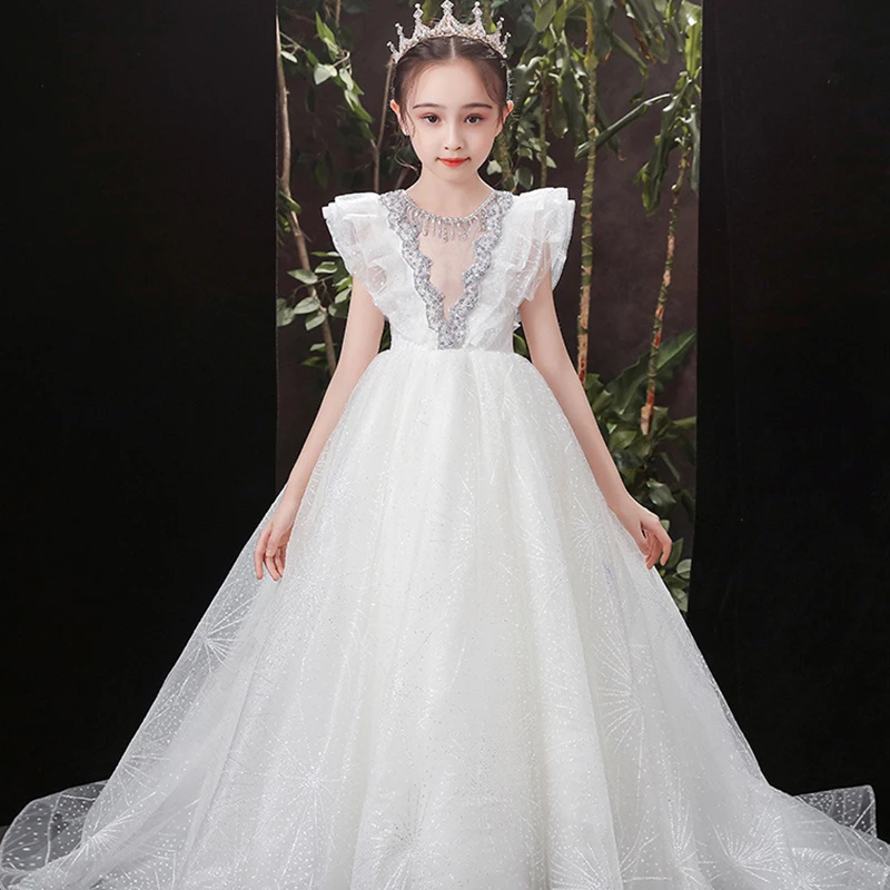 

Summer Girl Dress Children's Tuxedo Flower Girl Princess Cute Dress Fluffy Gauze Foreign Style Catwalk Girl Host Piano Performan