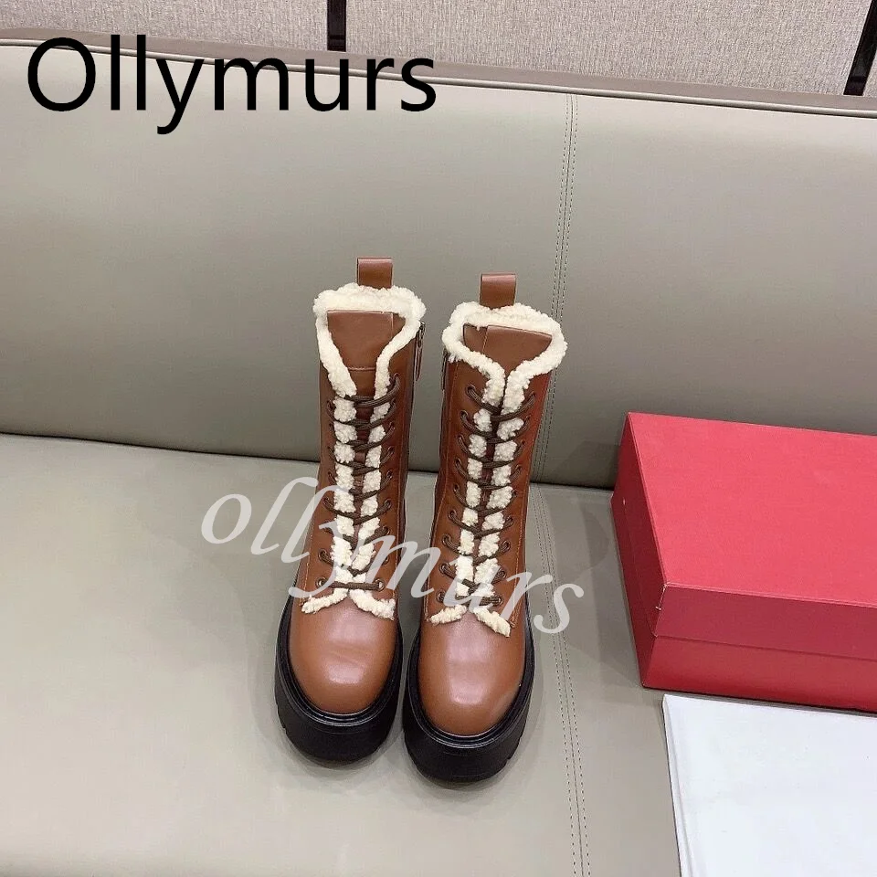 

Shoes For Women Genuine Leather Designer Shoes Women Luxury 2023 Women Ankle Boots Platform Winter Snow Boots Fur Warm Cozy