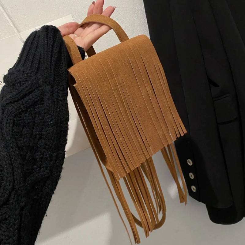 Women Vintage Tassel Messenger Bag 2022 New Fashion Women Bag Trend Shoulder Small Square Bag