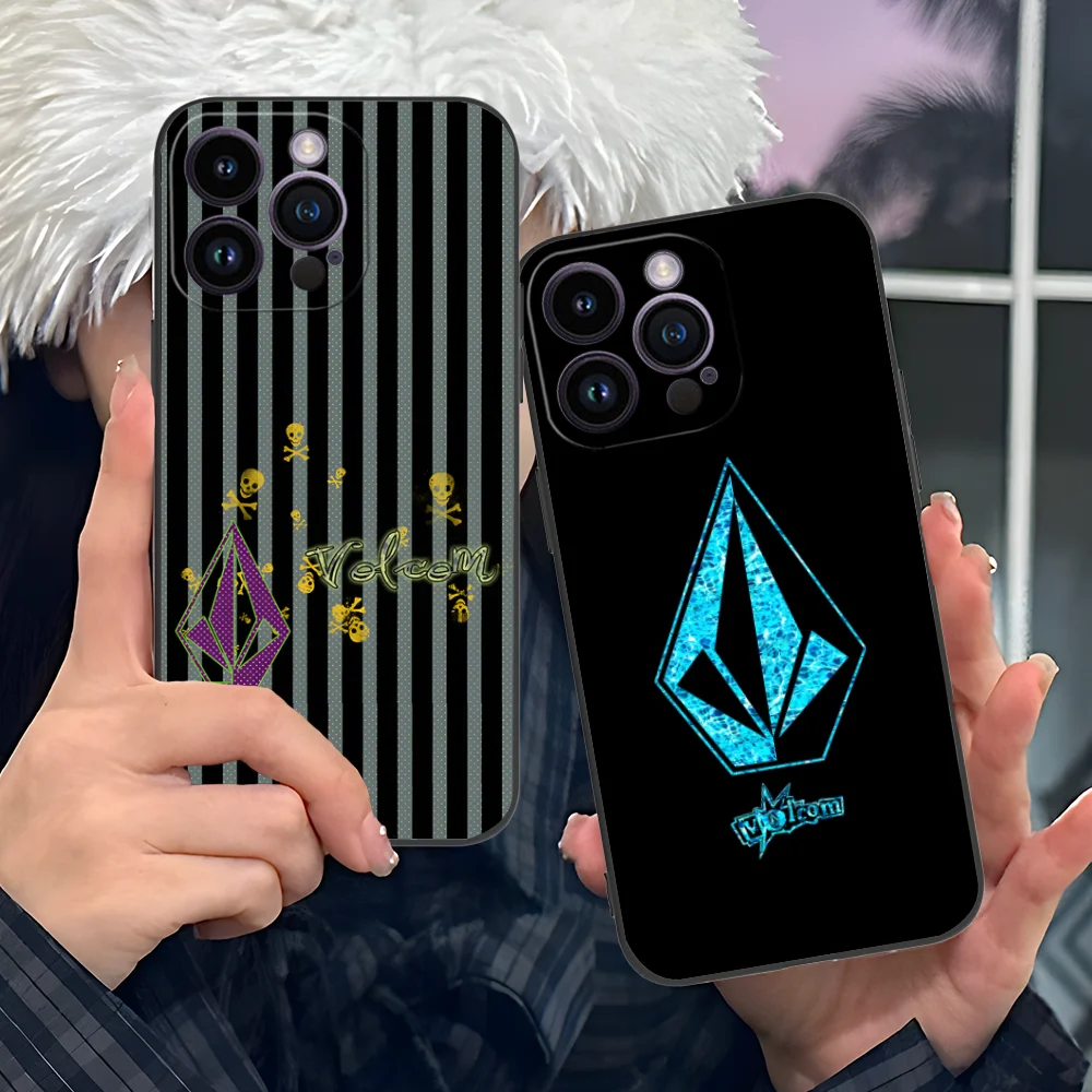 Чехол для мобильного телефона V-Volcoms iPhone 16 15 14 13 12 11 X XR XS 8 7 Pro Max Plus мини-черный чехол