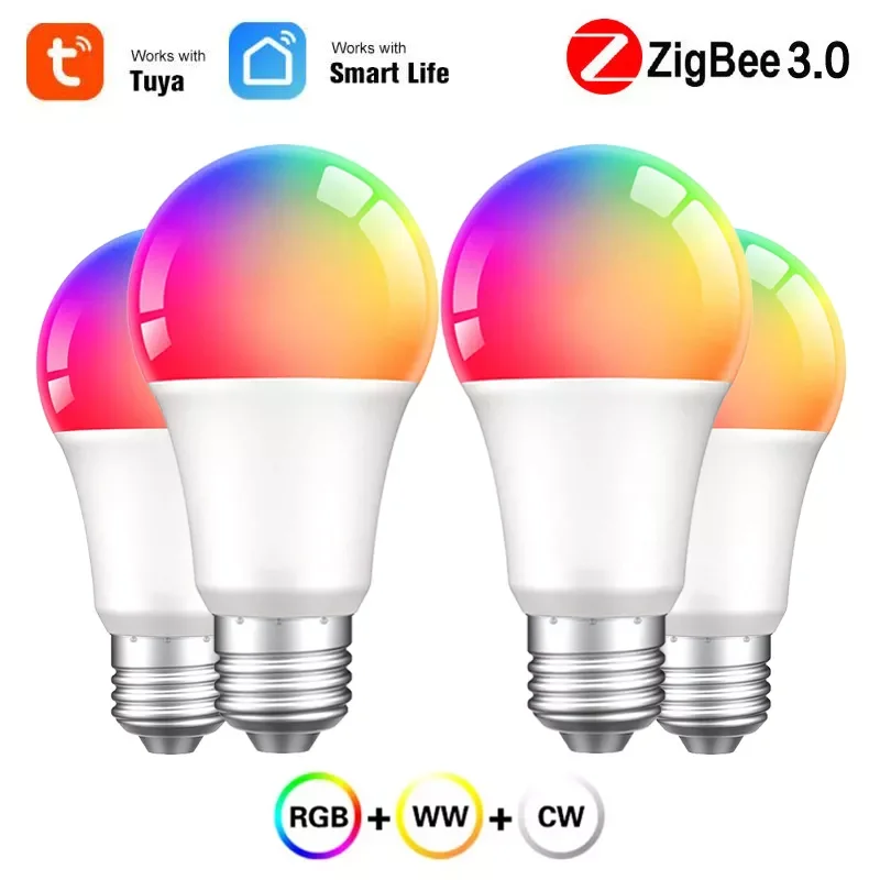 

NEW2023 15W Tuya Zigbee 3.0 Led Light Bulb E27 RGBCW Lamp Smart Home Dimmable Wifi bulb Voice Remote Control Work with Alexa Goo
