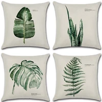 green leaf print pillow cover linen cotton soft throw cushion cover car home decoration 4545cm pillowcase decorative