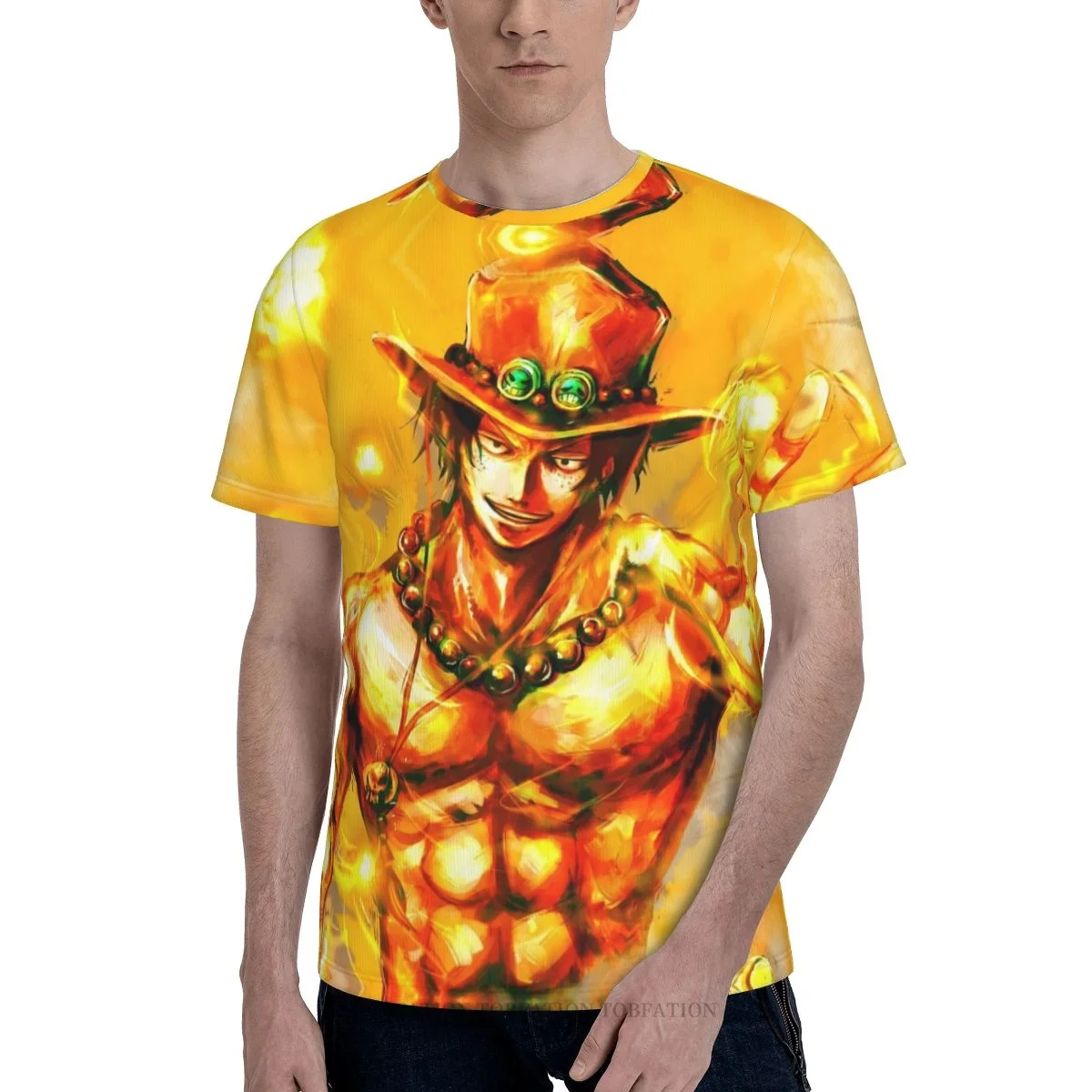 

One Piece Men Oversized Retro Short-Sleeved Polyester T-Shirts Harajuku 3D Printed O-Neck TShirt Streetwear