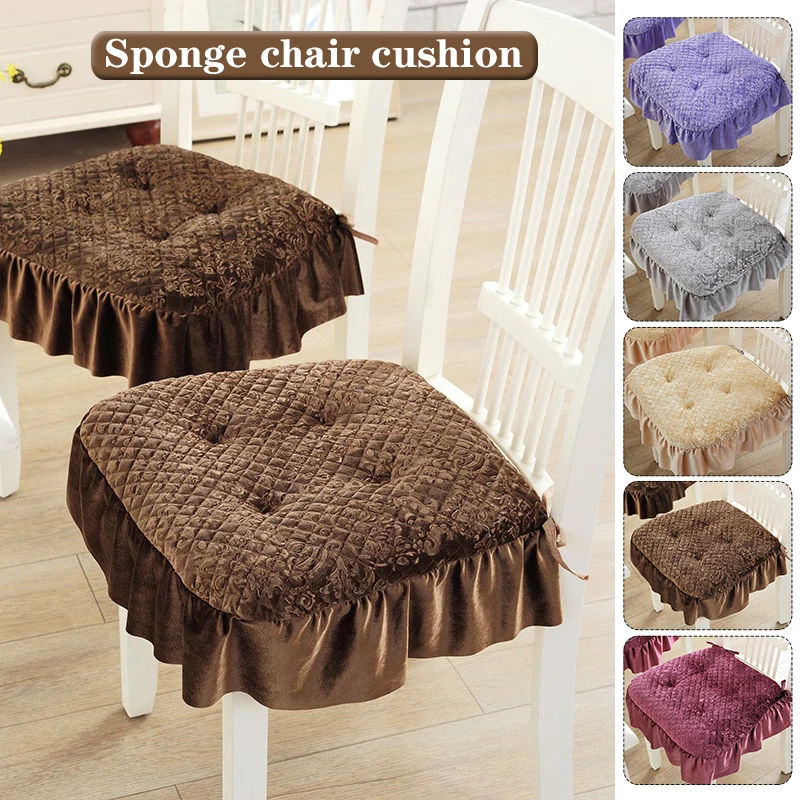 

Thickened Non-slip Chair Cushion Ruffle Edge Square Multicolor Home Kitchen Office Chair Indoor Dining Chair Pad 40x43cm/43x45cm