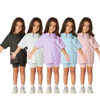 new fashion solid kids clothes boys sets summer girls clothing set cotton short sleeve tops shorts children clothing 1 13 years